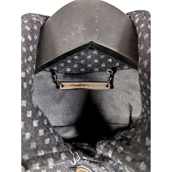 Diane von Furstenberg Black Multi Princess Buttercup Coat Wool Military Size 6 - Picture 4 of 7